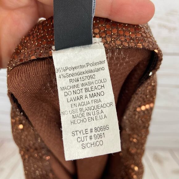 Windsor S Bronze Brown Sequin High Rise Slit Shiny Glittery Mini Skirt - Picture 9 of 9